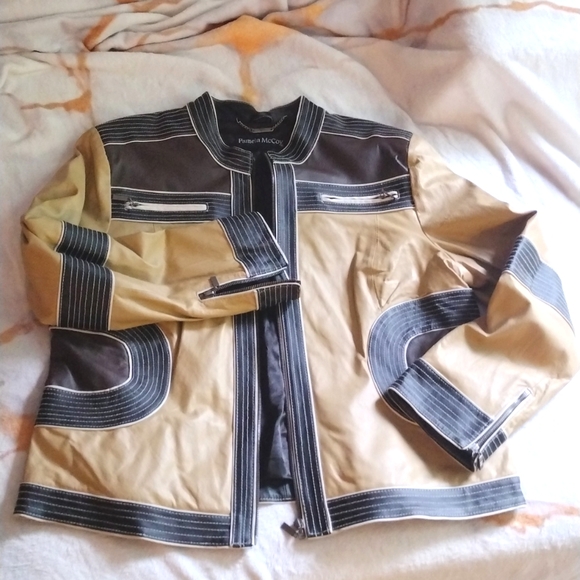 Pam McCoy Color Block Moto Style Leather Jacket - Picture 13 of 13